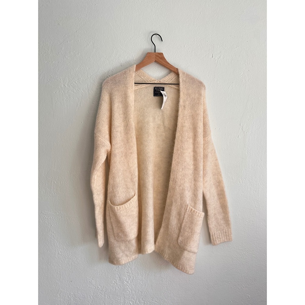 Abercrombie & Fitch Womens Cream Open Front Cardigan Pocket Sweater Medium NEW
